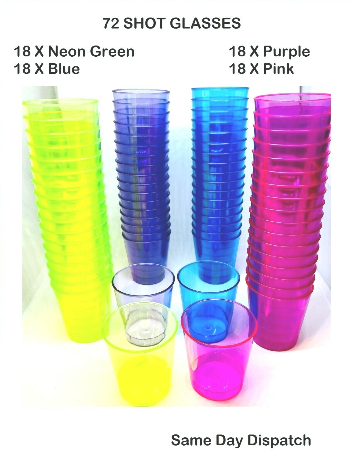 72 Disposable Plastic Glasses Party Multi Coloured Cups Shot Reusable Champagne gallery