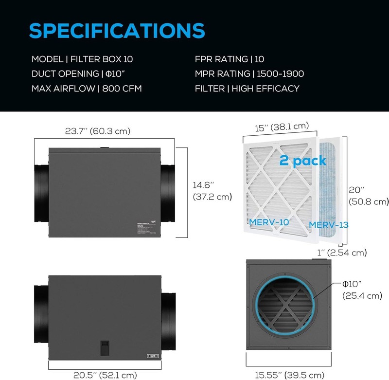 AITECAC 10" Filter Box Efficient Box Fan Filter Duct Filter HVAC Air Filter Box gallery