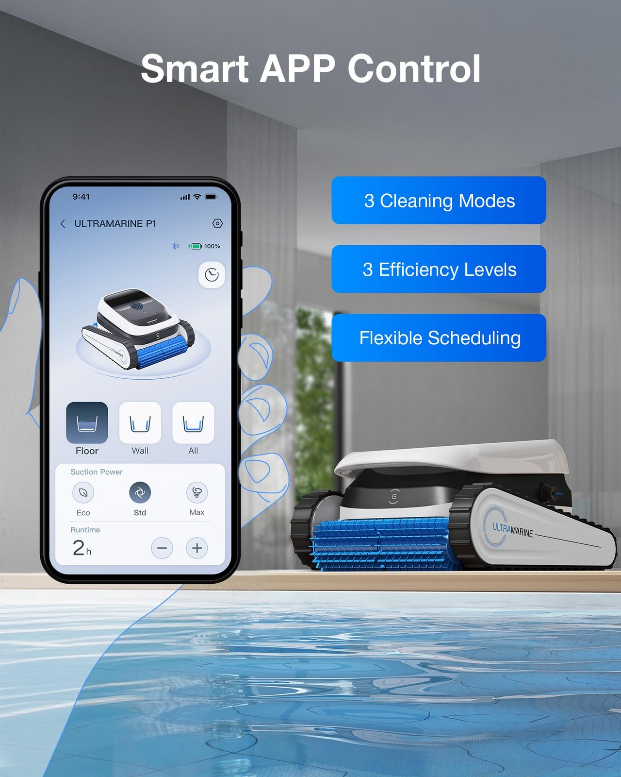 Cleaner Robot 4800GPH UltraPure Suction 180Min Runtime ECOVACS P1 Pool Cordless gallery