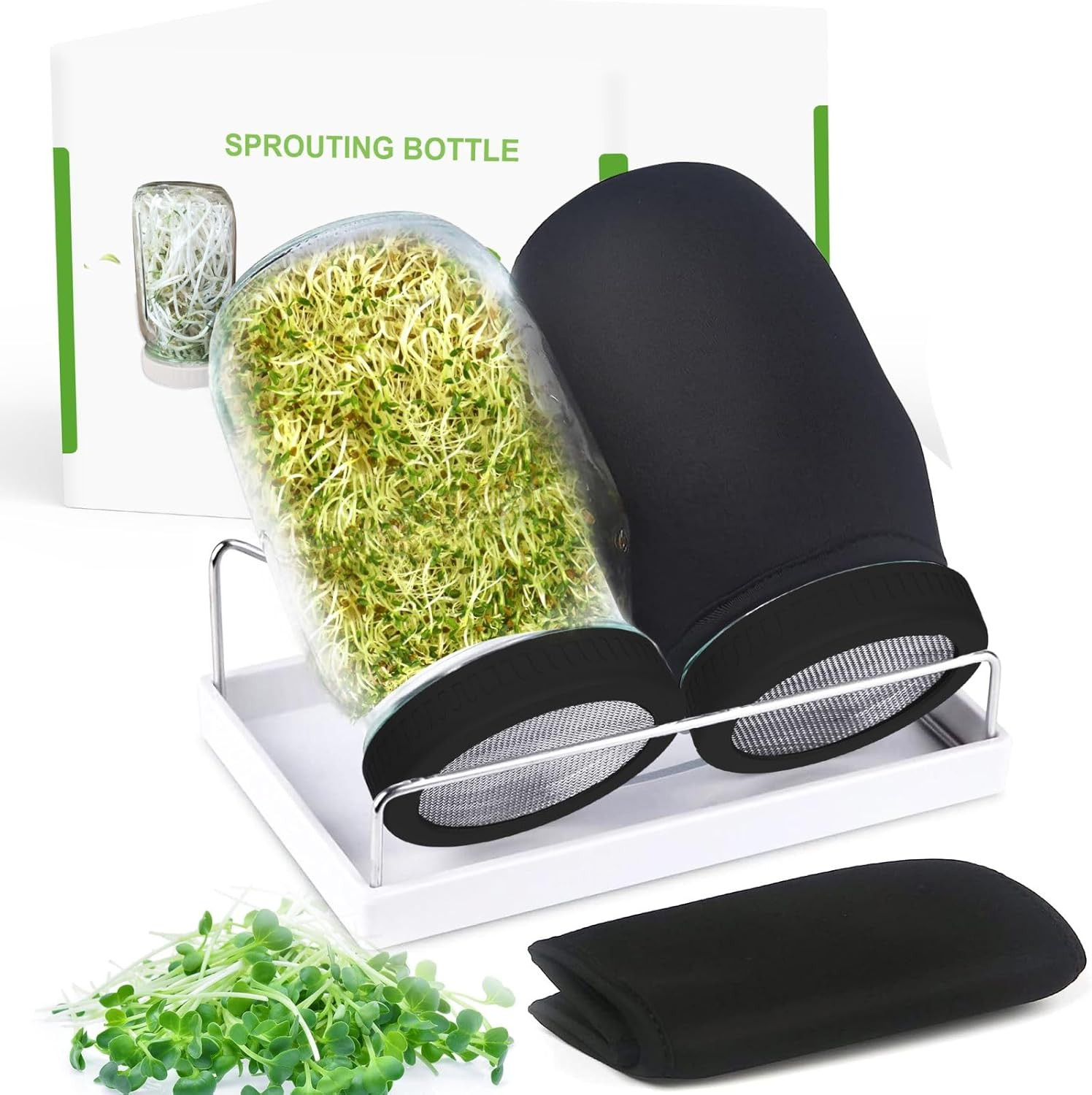 Organic Seed Sprouting Kit - 2 Mason Jars, Stainless Lids & Microgreens Stand gallery