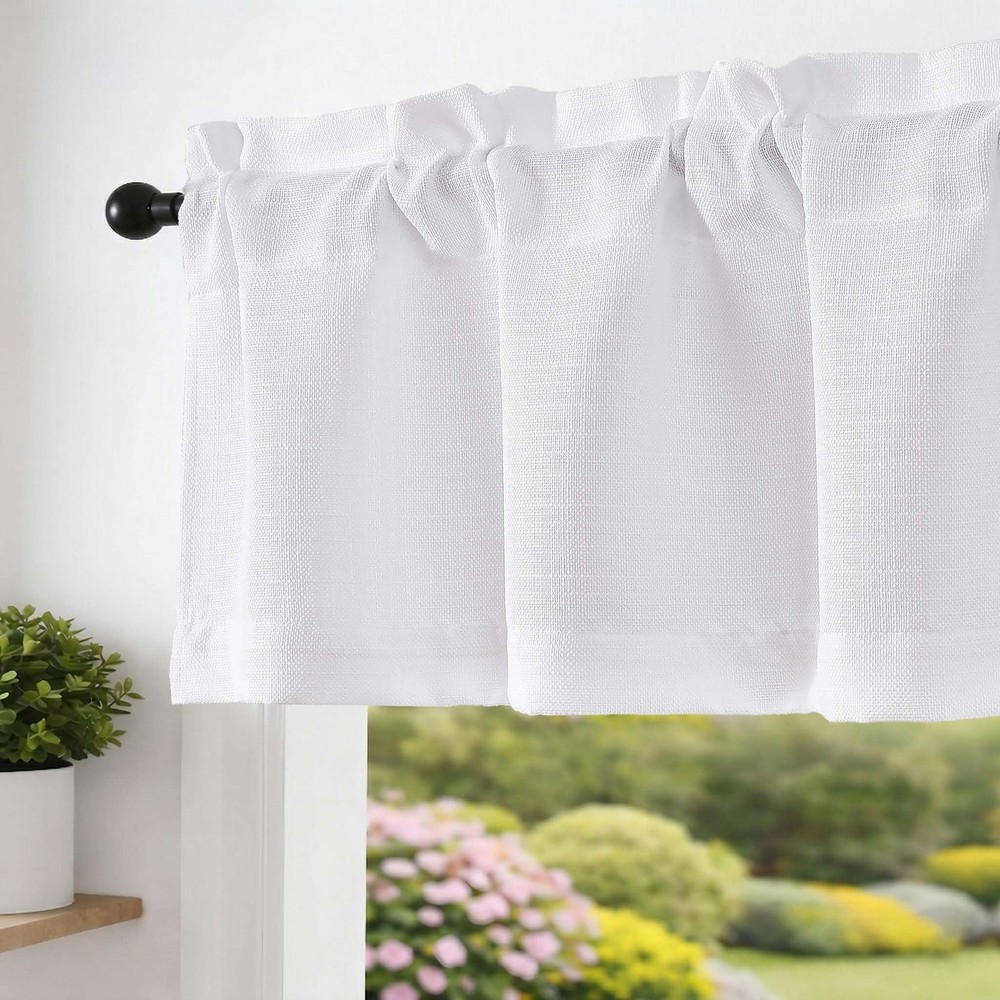 White Valance for Windows - Light Filtering Faux Linen Textured Small Window ...