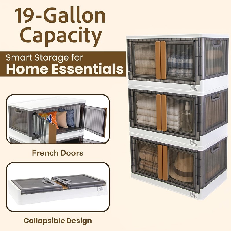 Quik Box 19 Gallon Stackable Storage Bins W/ Doors Collapsible Organizer gallery