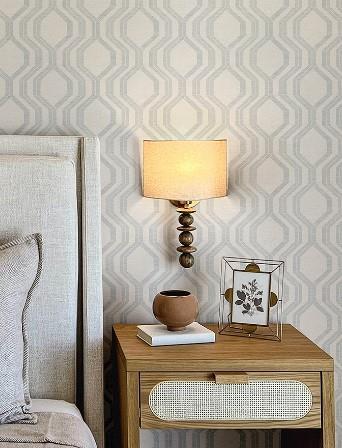 Wallpaper Modern Mid Century Silver Textured Ogee Geometric, 56 sq ft / bolt gallery