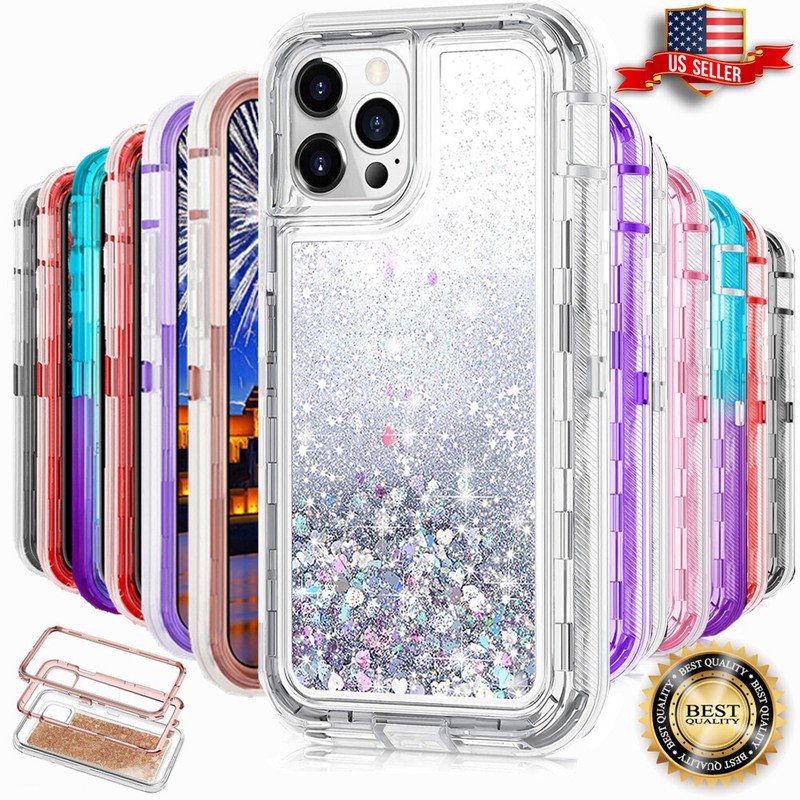 For iPhone 7 8 Plus XR Pro Max 11 12 13 14 Liquid Glitter Shockproof Case Cover