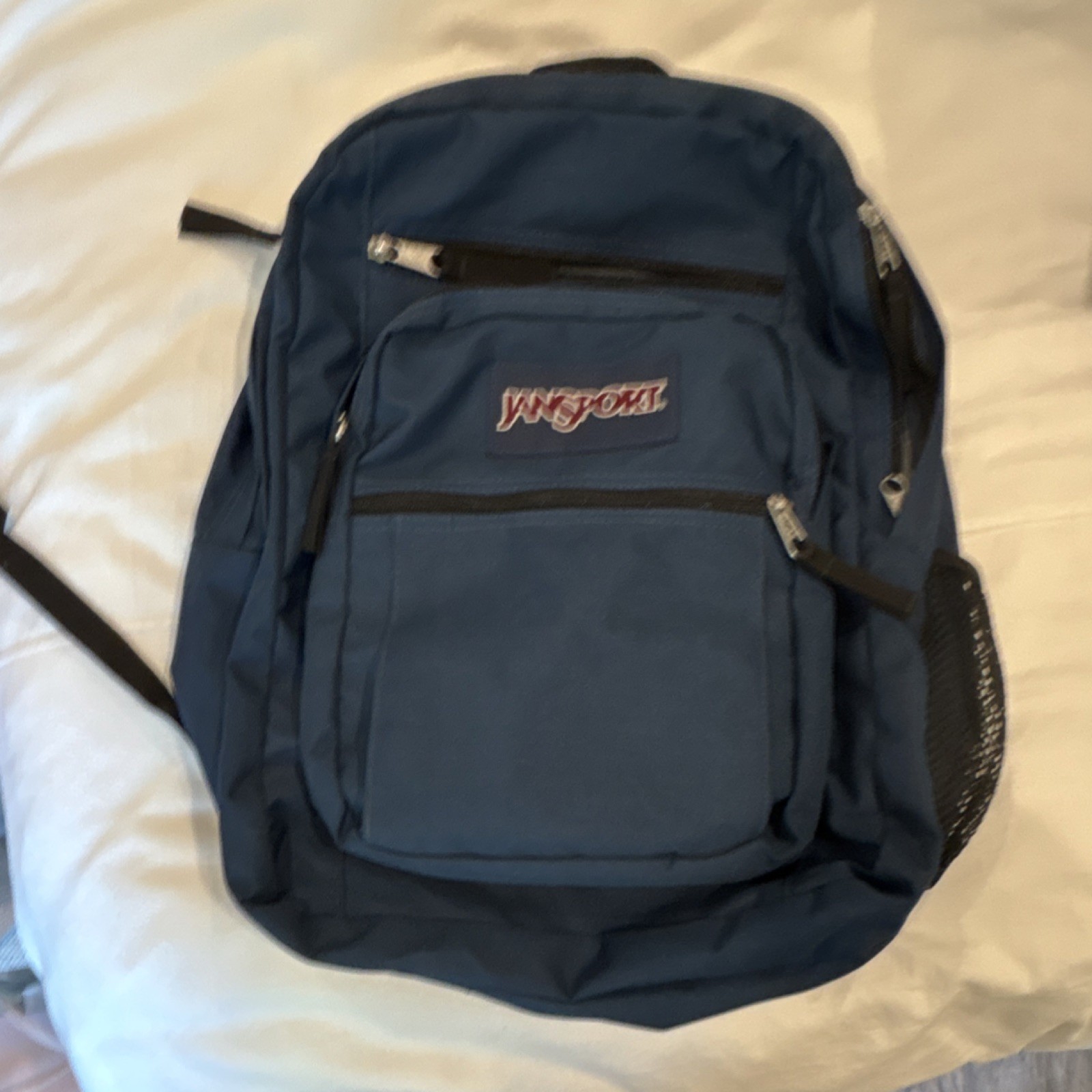 JanSport Blue Hiking Backpack Padded Straps Zip Closure 4 Pockets Polyester