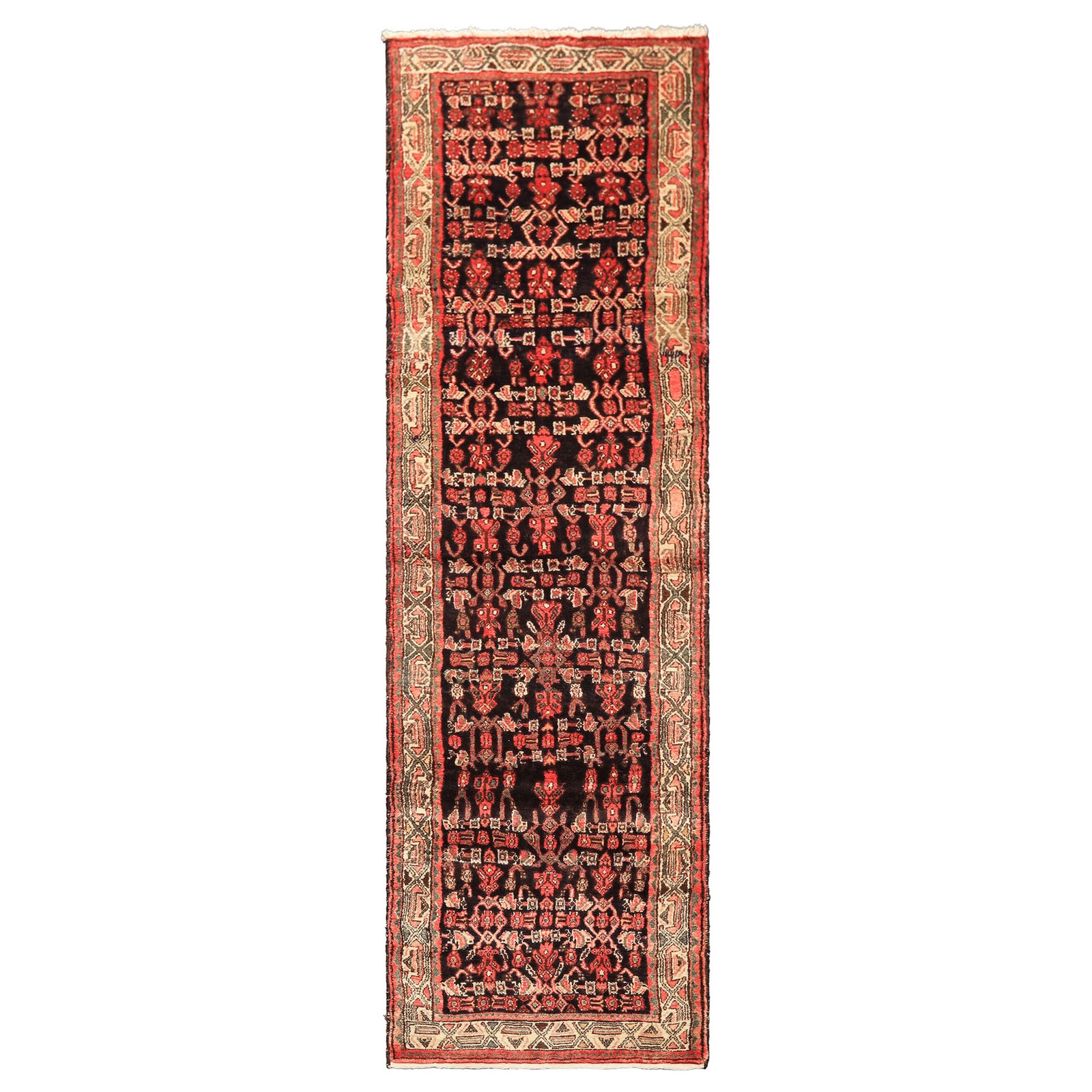 3'5''x12 RunnerHand Knotted Wool Charcoal Birjaand Vegetable dyes Antique Rug gallery