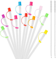 Multifunctional 24 Pack Bendable Straws and Covers. 11 Inch Long Flexible Straws