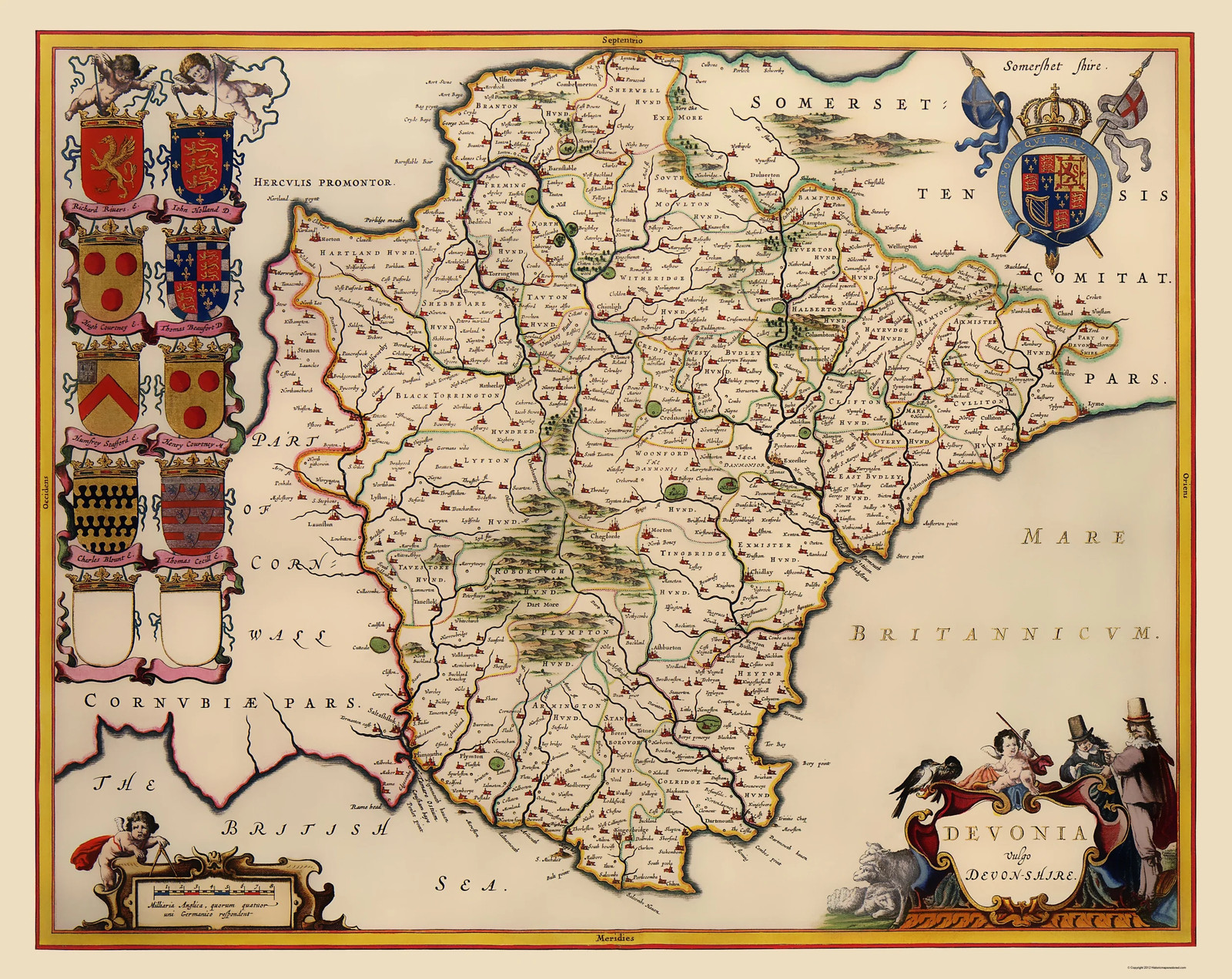 Historic Map - Devon County England - Blaeu 1646 - Vintage Wall Art gallery