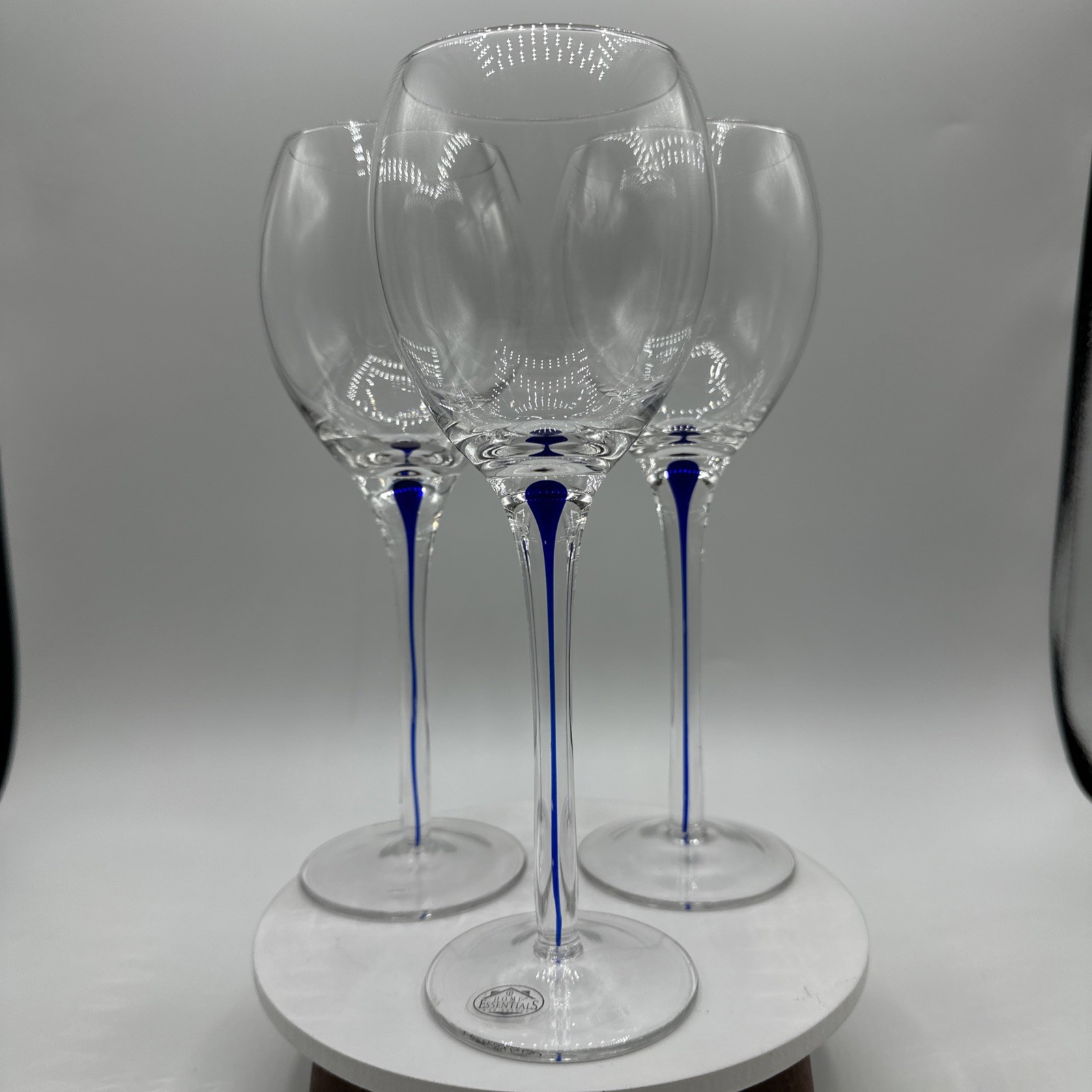 Home Essentials Blue Cobalt Tear Drop Stem Wine Glasses. Set of Three. See pics. gallery