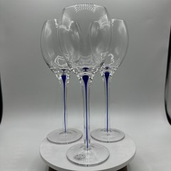 Home Essentials Blue Cobalt Tear Drop Stem Wine Glasses. Set of Three. See pics.