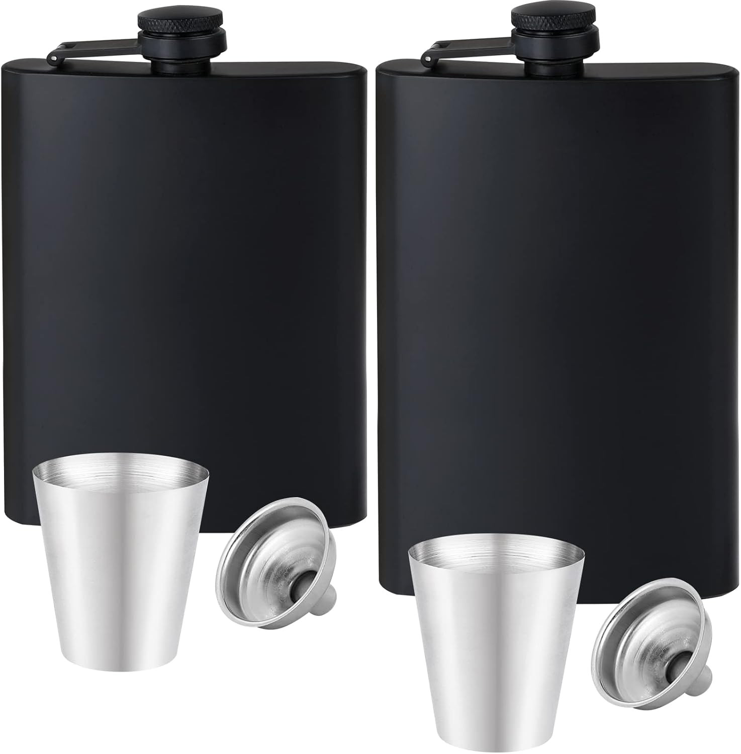 2 Pack Stainless Steel Hip Flask Set with Funnel & Cups Matte Black 8oz 12oz gallery
