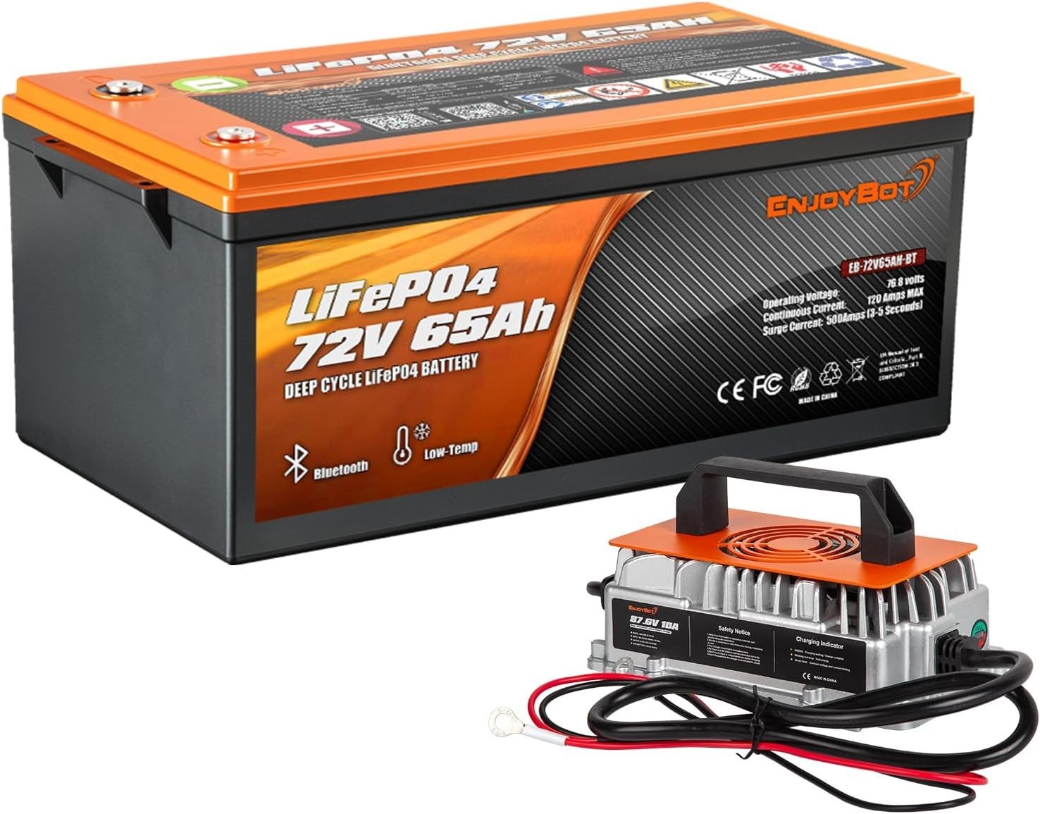 Enjoybot 72V 65AH LiFePO4 Lithium Battery Bluetooth & Low-Temp, 4992Wh, 120A BMS gallery