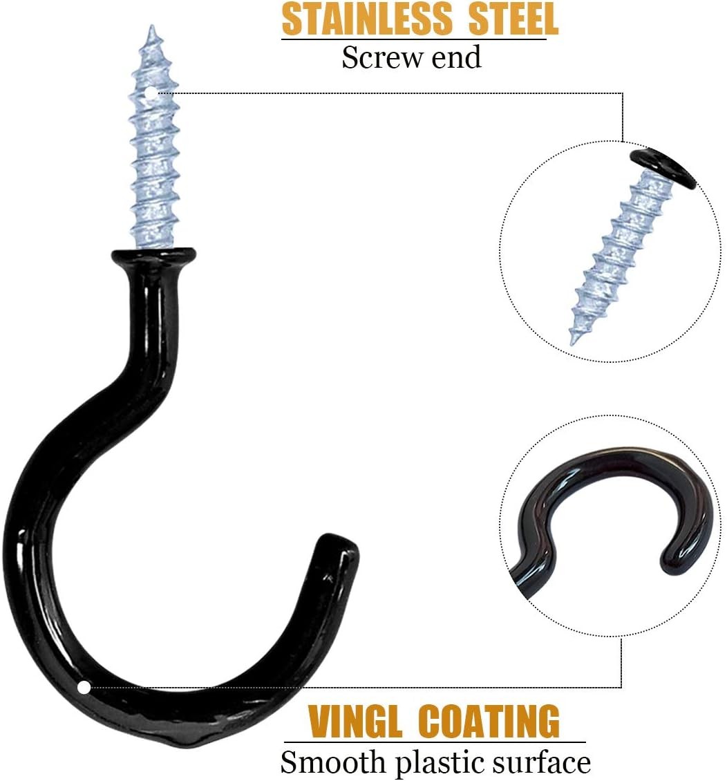 12 Pack Vinyl Coated Ceiling Hooks,Screw-in Mug 1-1/4 Inch, Black gallery