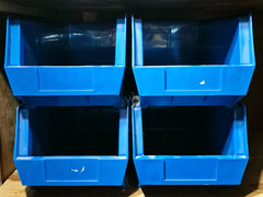 4 BOXES Extra Large Blue Plastic Stackable Storage Bins Box L15″ x H7″ x W8.5″