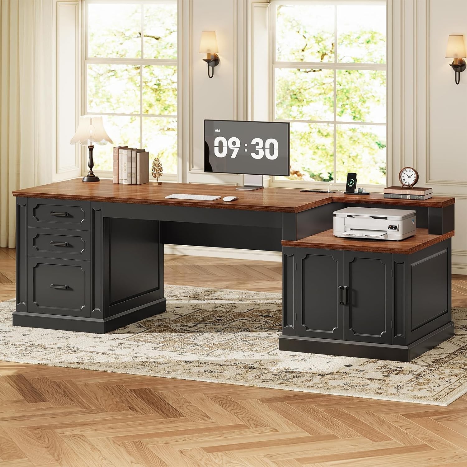 Farmhouse 70.9" Executive Desk, Computer Desk with File Drawers &Storage Cabinet gallery