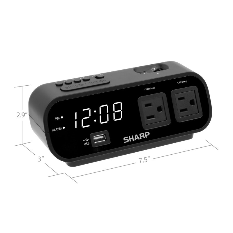 SHARP LED Digital Alarm Clock, 2 AMP fast Charge USB Ports & 2 AC Power Outlets gallery