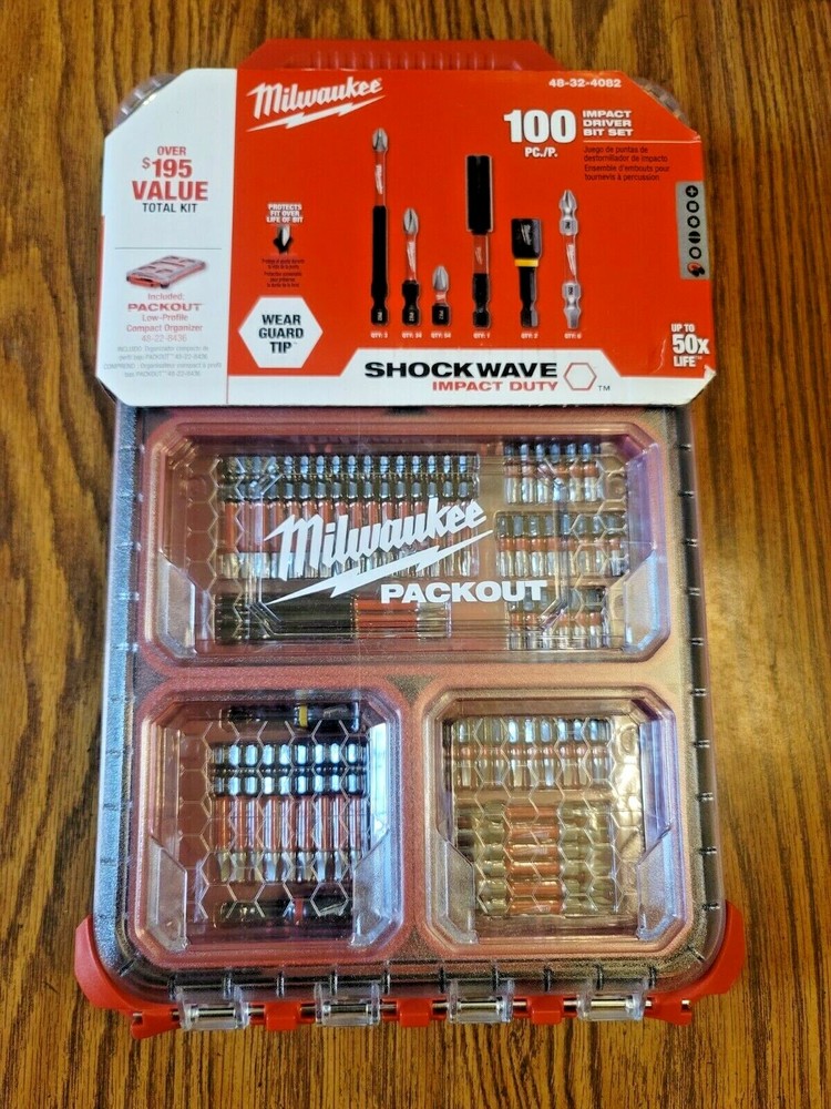Milwaukee 100pc Shockwave Impact driver Bit Set w/ Packout Box Combo #48-32-4082