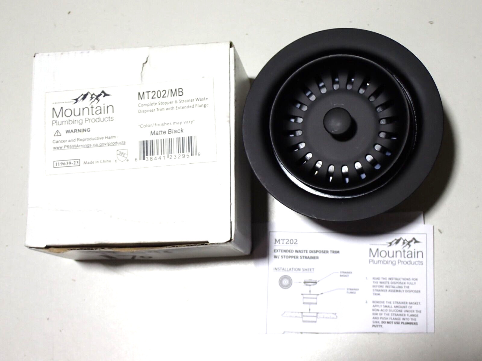 MT202/MB MOUNTAIN PLUMBING STOPPER & STRAINER WASTE BLACK MATTE NEW gallery
