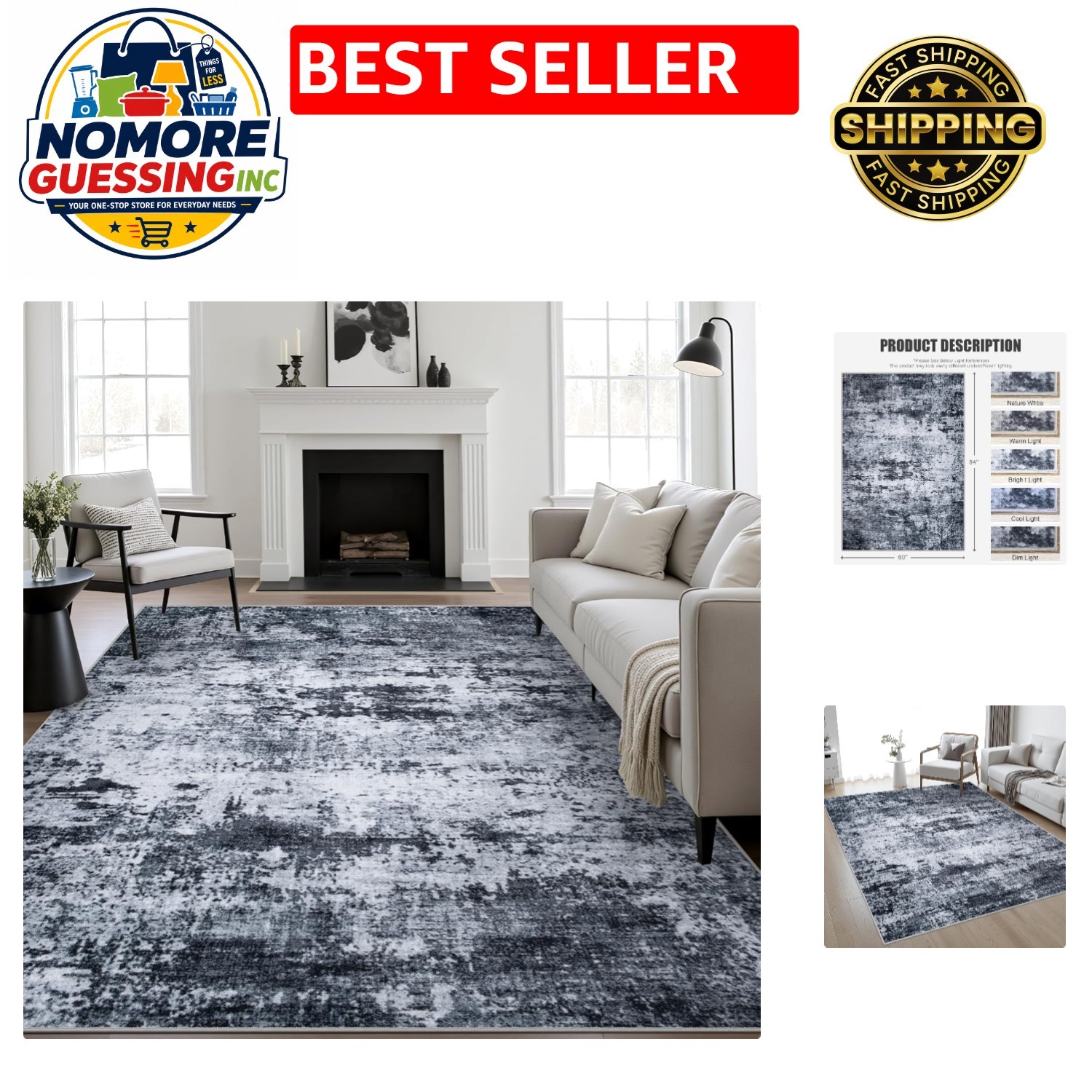 Elegant 5x7 Contemporary Rug - Machine Washable, Pet Friendly, Stain Resistant gallery