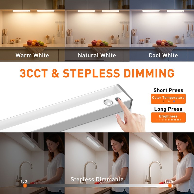 2x Wireless Motion Sensor LED Under Cabinet Closet Light 3CCT Kitchen Night Lamp gallery