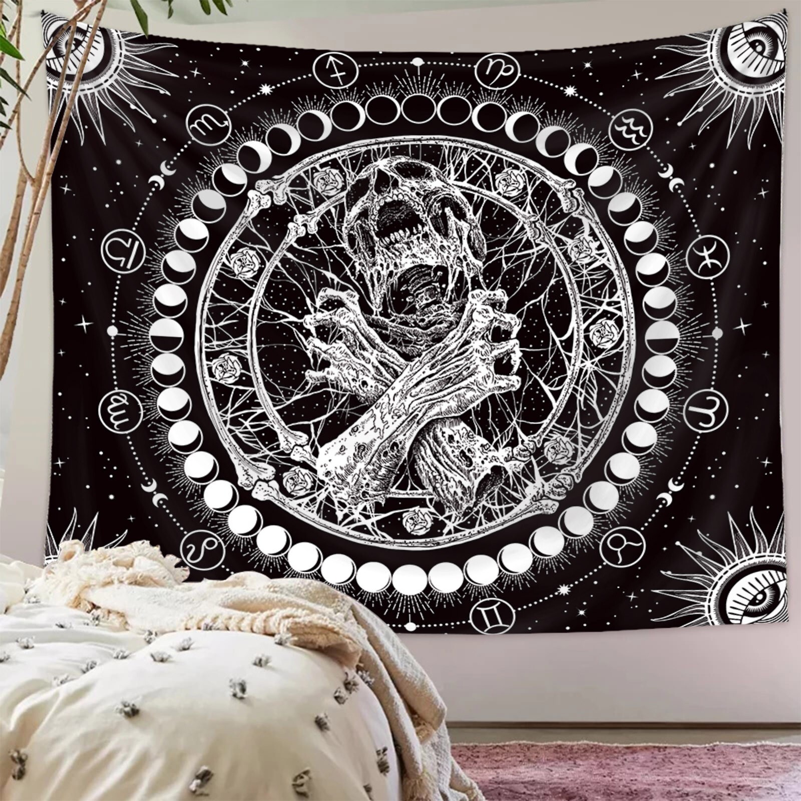 Extra Large Skull Tapestry Gothic Moonphase Skeleton Wall Hanging Home Decor gallery