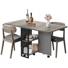 Folding Dining Table with 2 Storage Racks, Collapsible Table for Small Spaces