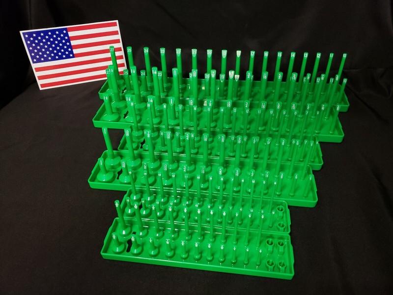 Hansen 6 Pc Socket Tray Metric SAE Tool Rack Holders 1/4" 3/8" 1/2" Green - USA gallery