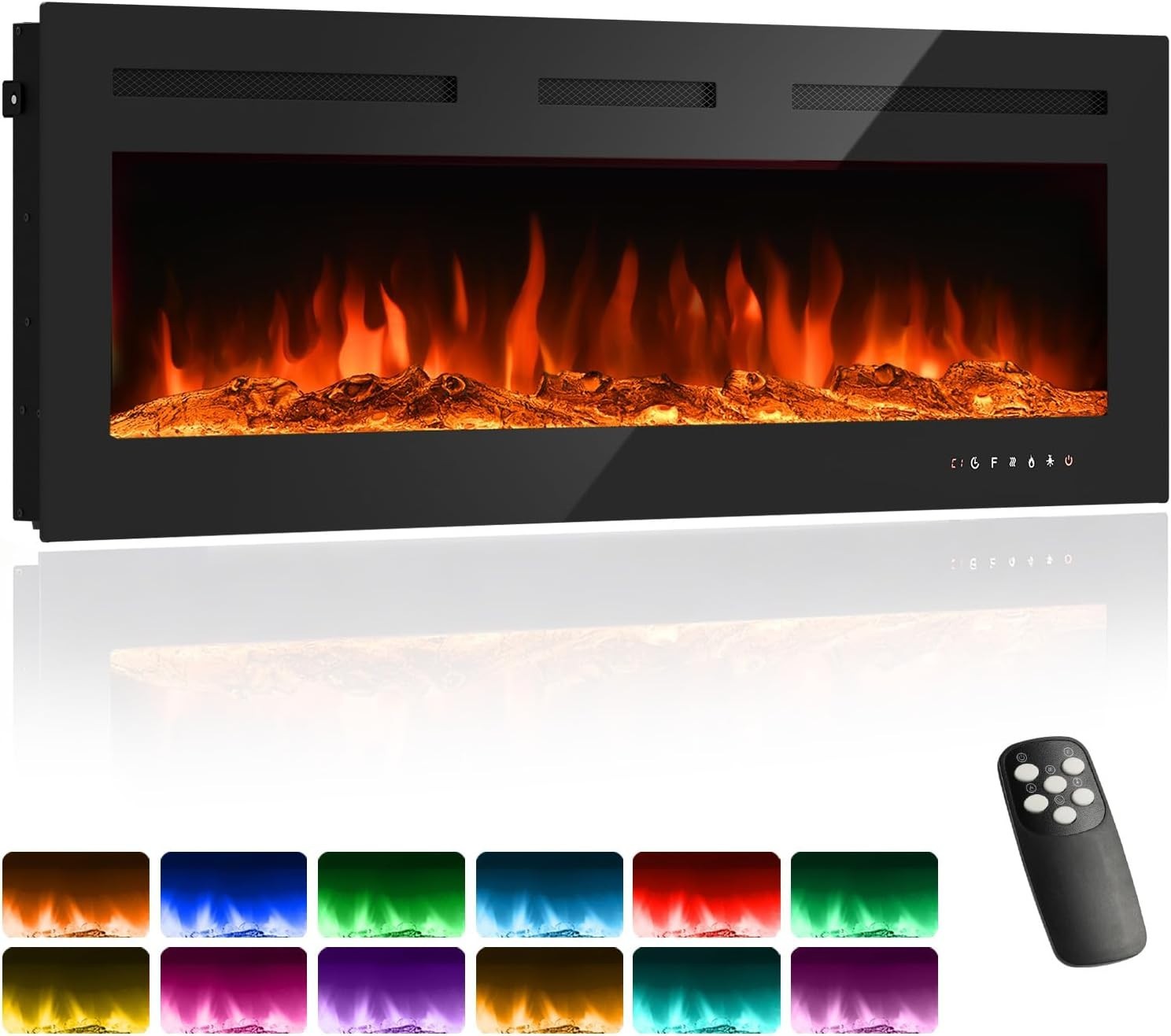50" Electric Fireplace Insert Wall Mounted Recessed Remote 12 Flame Colors 1500W gallery