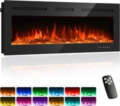 50″ Electric Fireplace Insert Wall Mounted Recessed Remote 12 Flame Colors 1500W