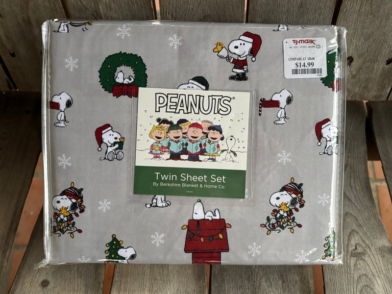 Peanuts Snoopy Light Gray Twin Size Sheet Set Christmas Tree Snowflakes gallery