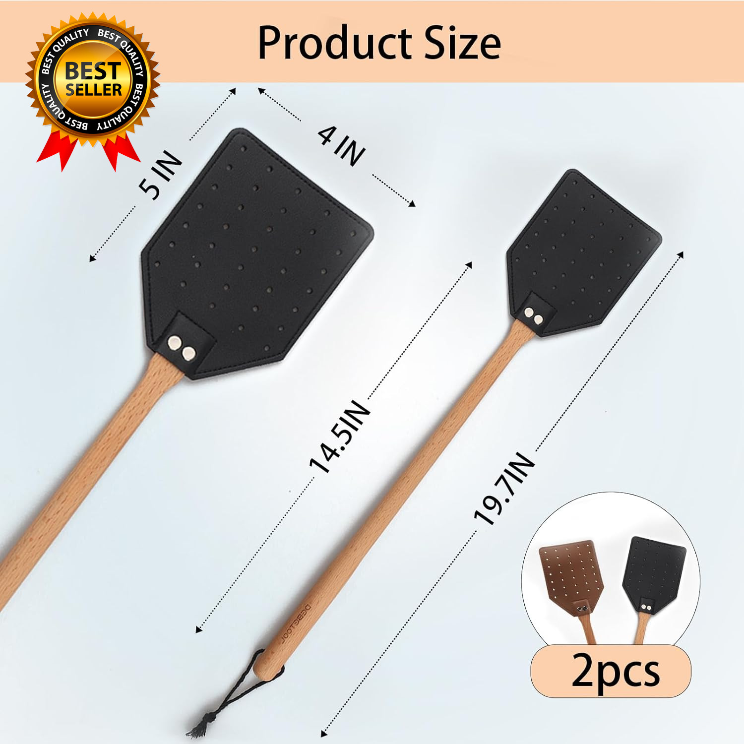 2 Pack Sturdy Leather Fly Swatter for Indoors (19.7”)Long Handle Heavy Duty gallery