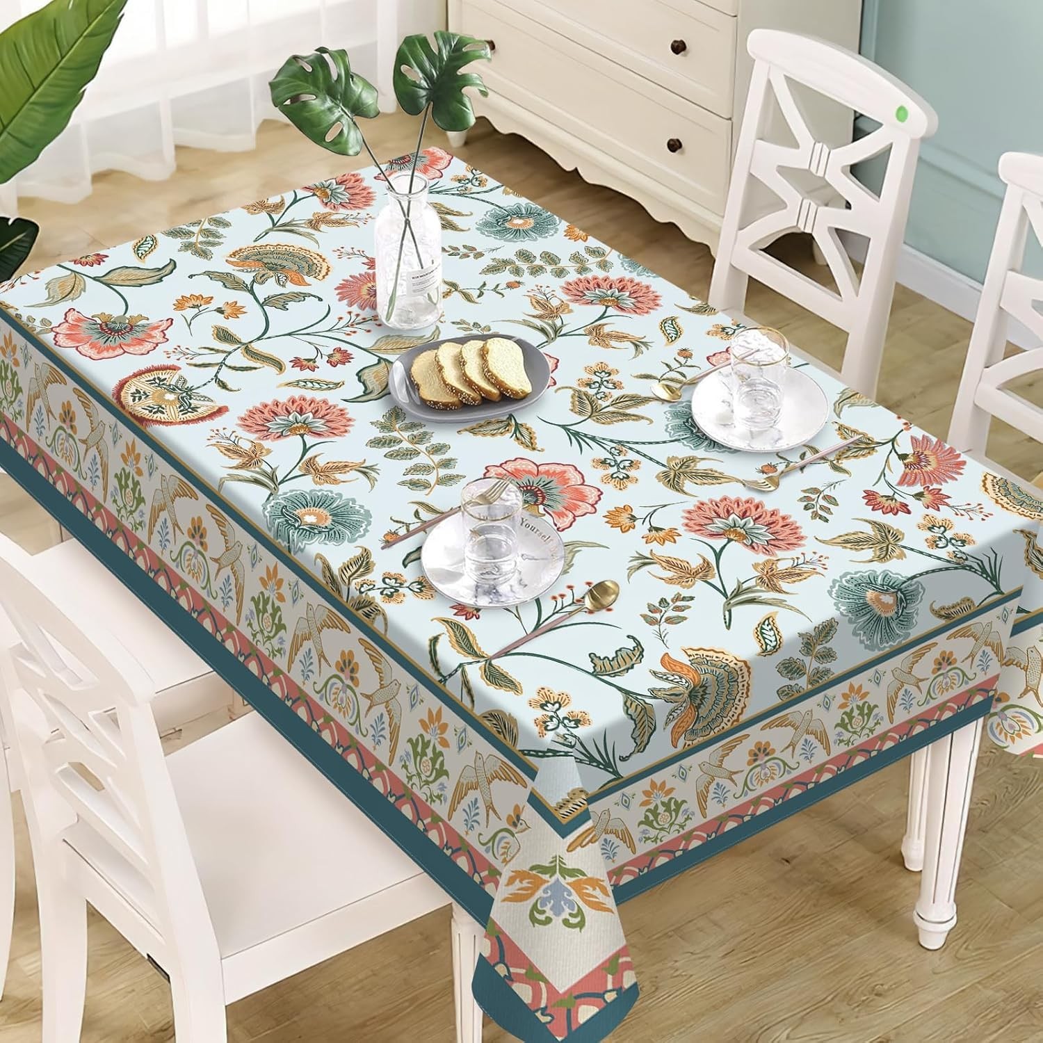 Livcoz Boho Flower Bird Square Tablecloth 60 x 60 Inches, Bohemian Floral Decora gallery