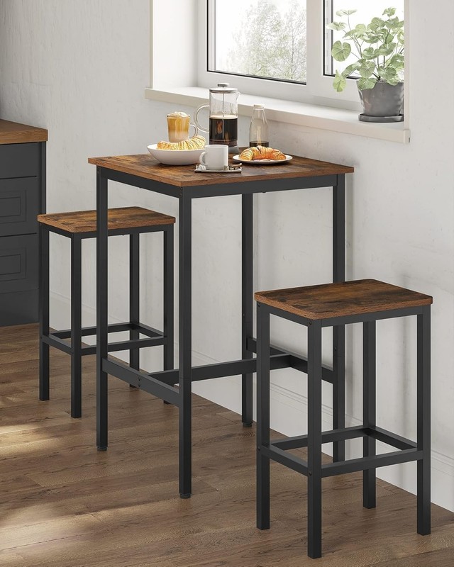 Compact Bar Height Table: Rustic Brown & Black, Ideal for Entertaining gallery