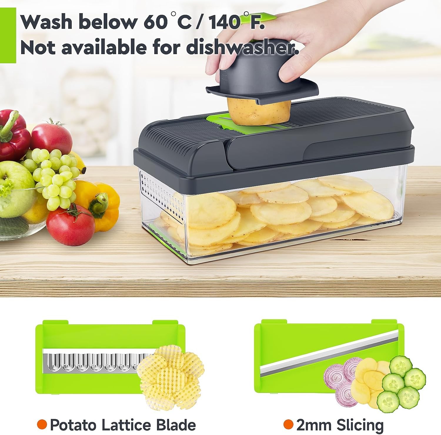 12-in-1 Multi-functional Vegetable Chopper,7-Blade Vegetable Chopper(Green/Gray) gallery