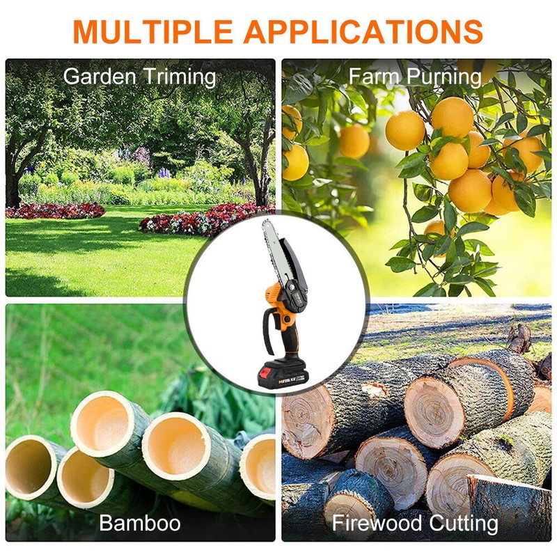 6inch Electric Mini Chainsaw Handheld Cordless Wood Cutter Saw with 2 Battery gallery