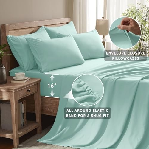 Sheet Set - 6 Piece Sheets Size Bed Set - Breathable & Cooling Queen Spa Blue gallery