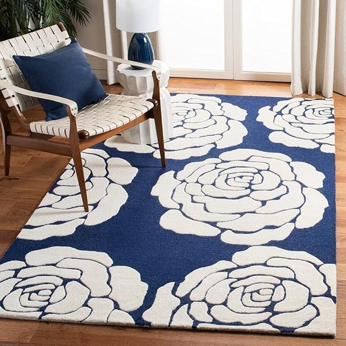 Modern Flower Print Wool Rug Hand Tufted Loop Cut Pile Area Rugs For Livingroom gallery