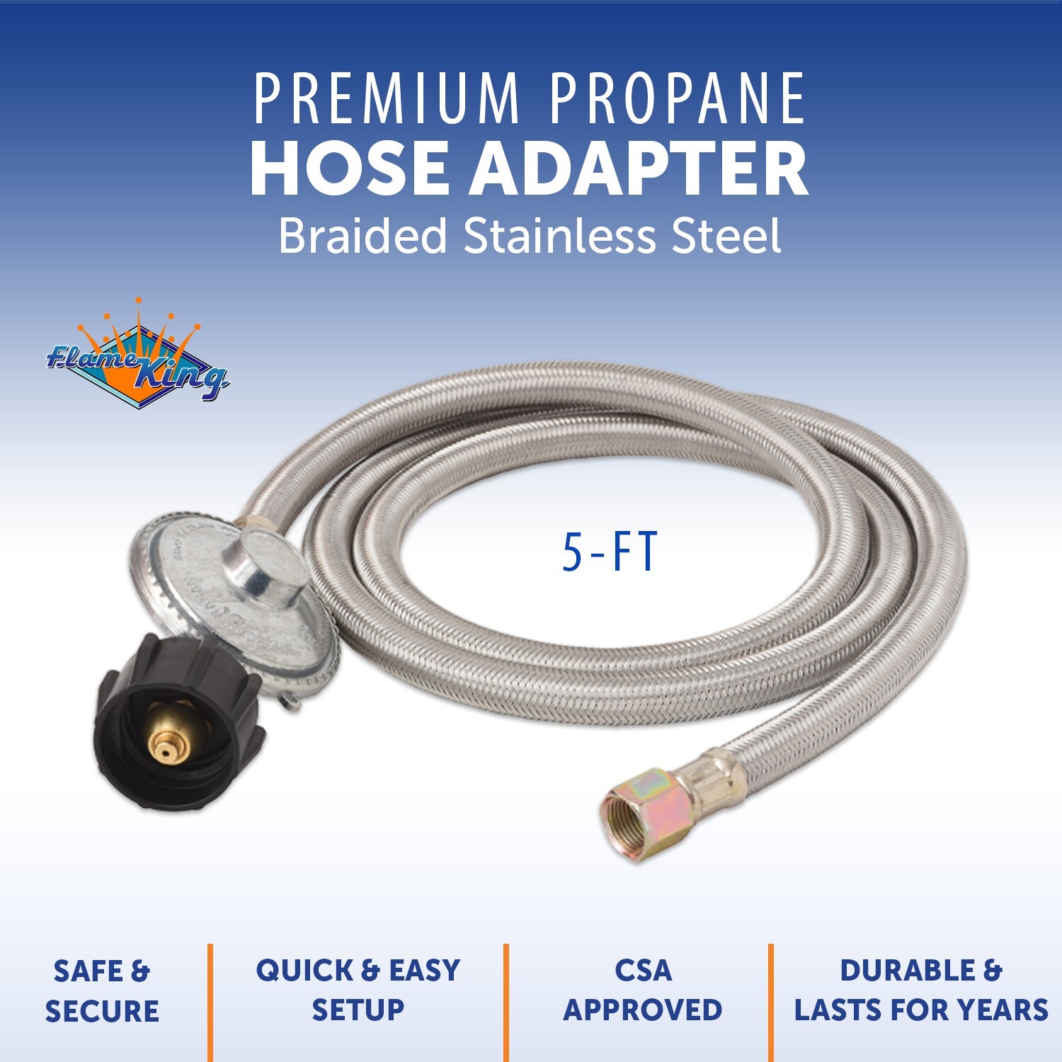 5 ft QCC1 Stainless Steel Braided Propane Adapter Hose with Regulator gallery