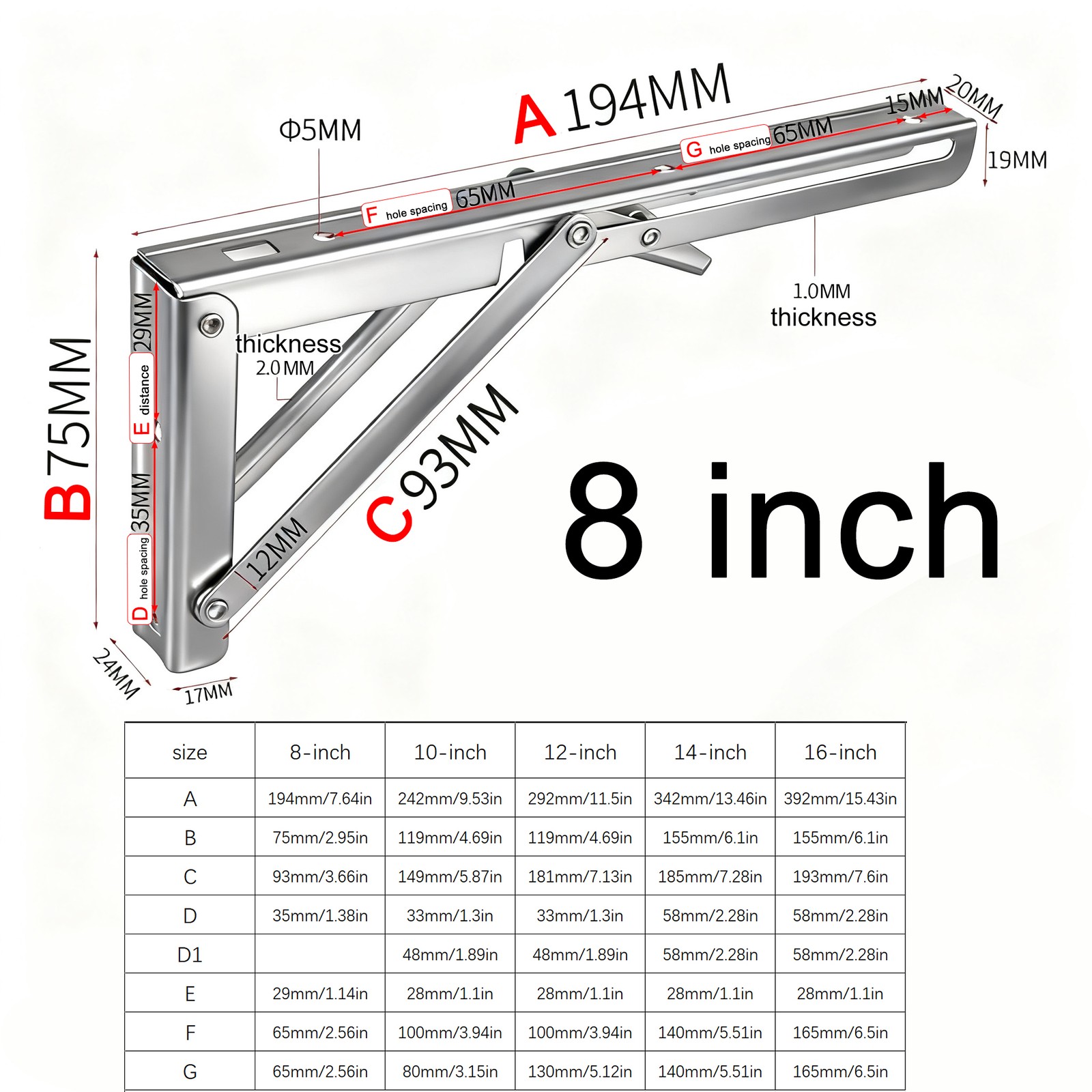 Folding Shelf Brackets - 2 Pcs Heavy Duty Stainless Steel Collapsible - 8-16Inch gallery