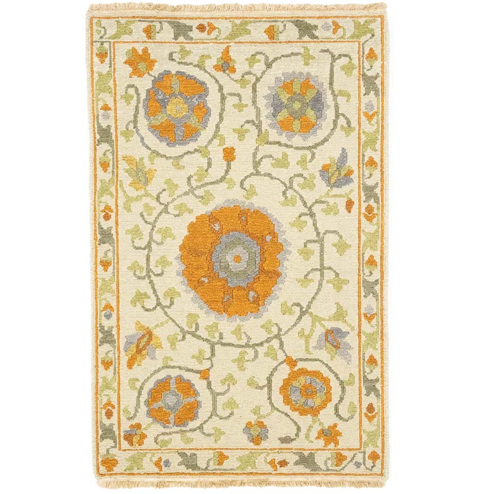 Handmade 2x3 Ft Sumak Wool Oriental Rug Cream Floral Classic Entryway Carpet gallery