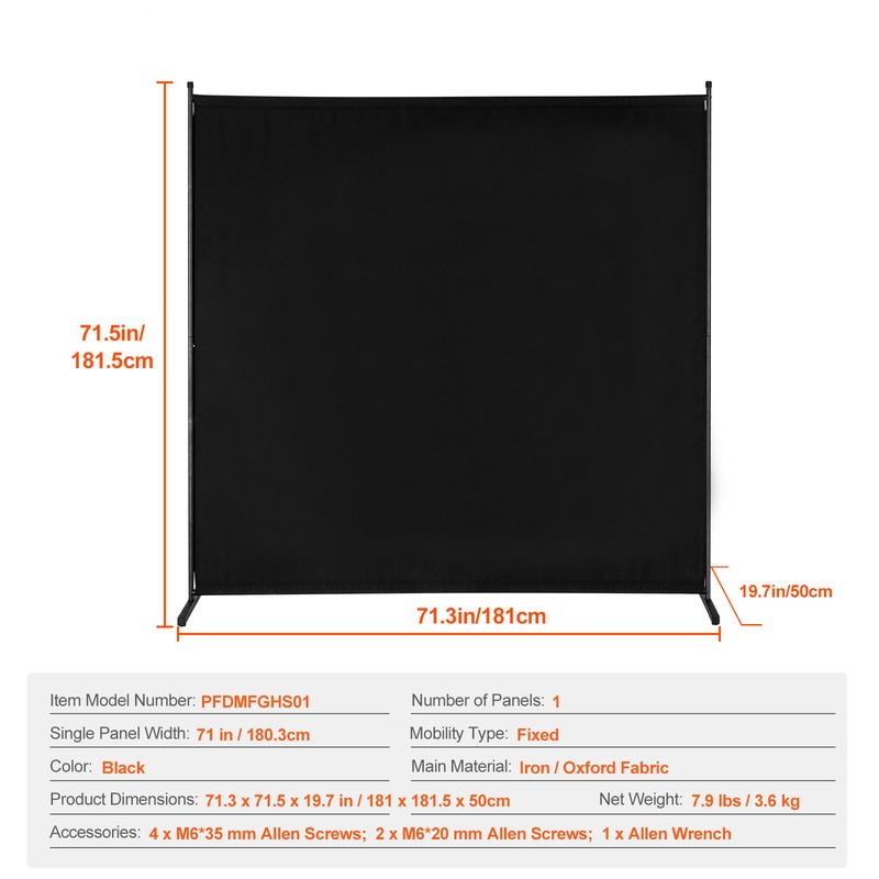 6FT Room Divider Single Panel Fabric Room Screen for Office Bedroom Black gallery