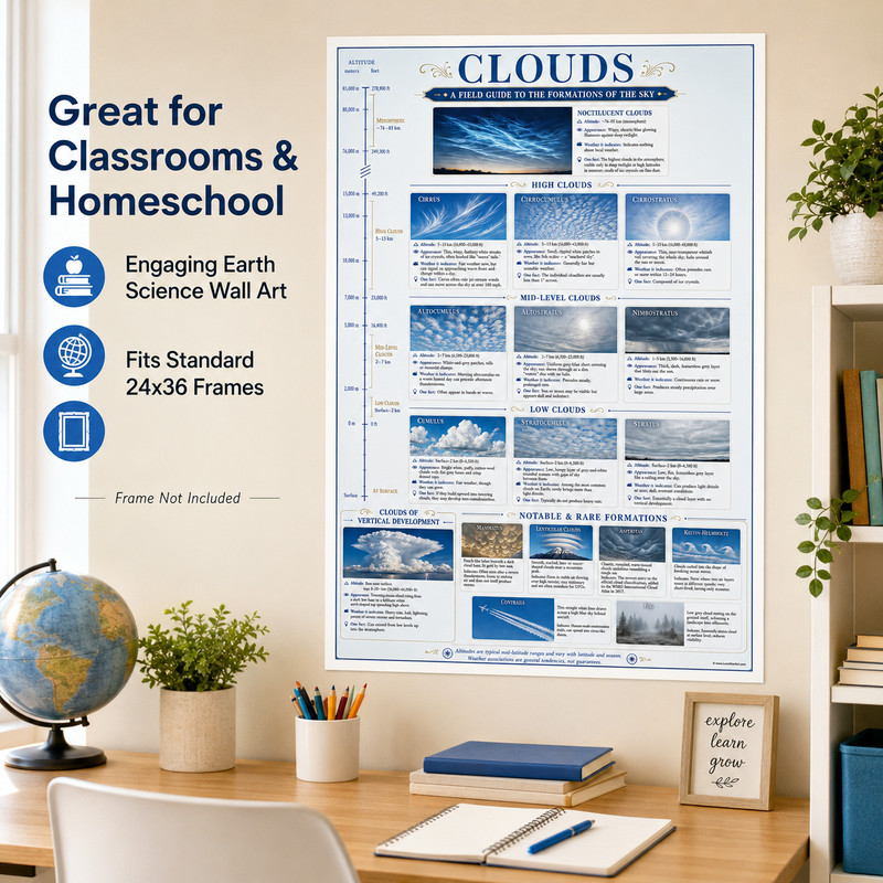 Cloud Identification Unframed Poster 24x36 - Weather Reference Chart gallery