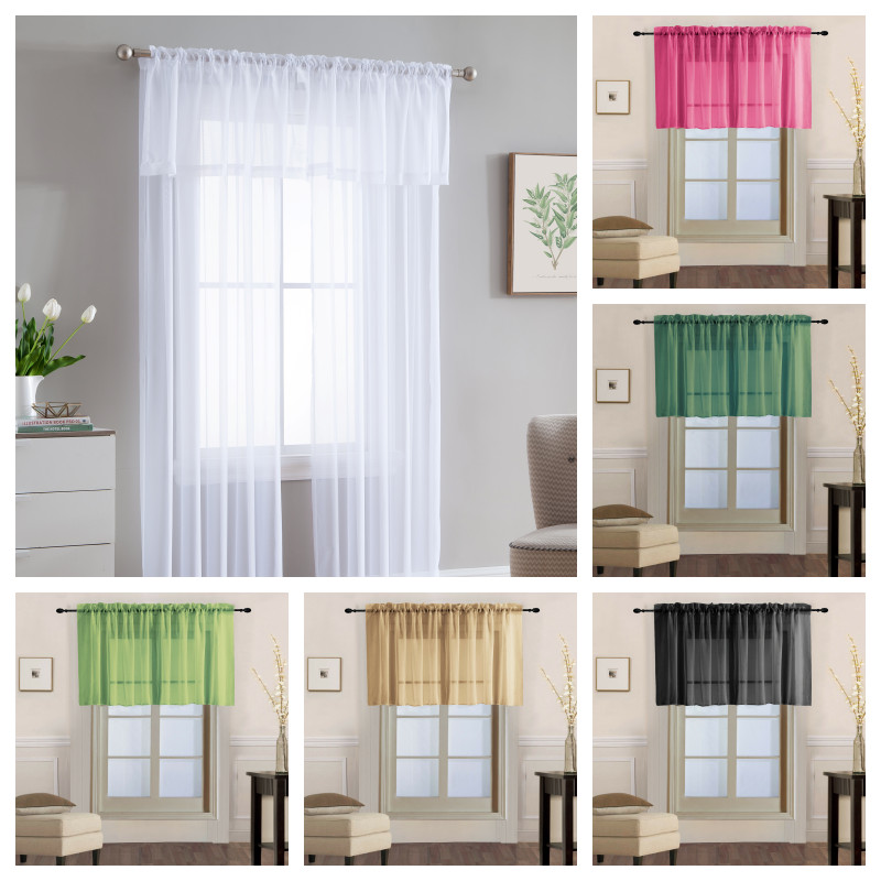 2PC VOILLE SHEER STRAIGHT VALANCE SMALL WINDOW CURTAIN TOPPER SHORTH PANEL 18" gallery
