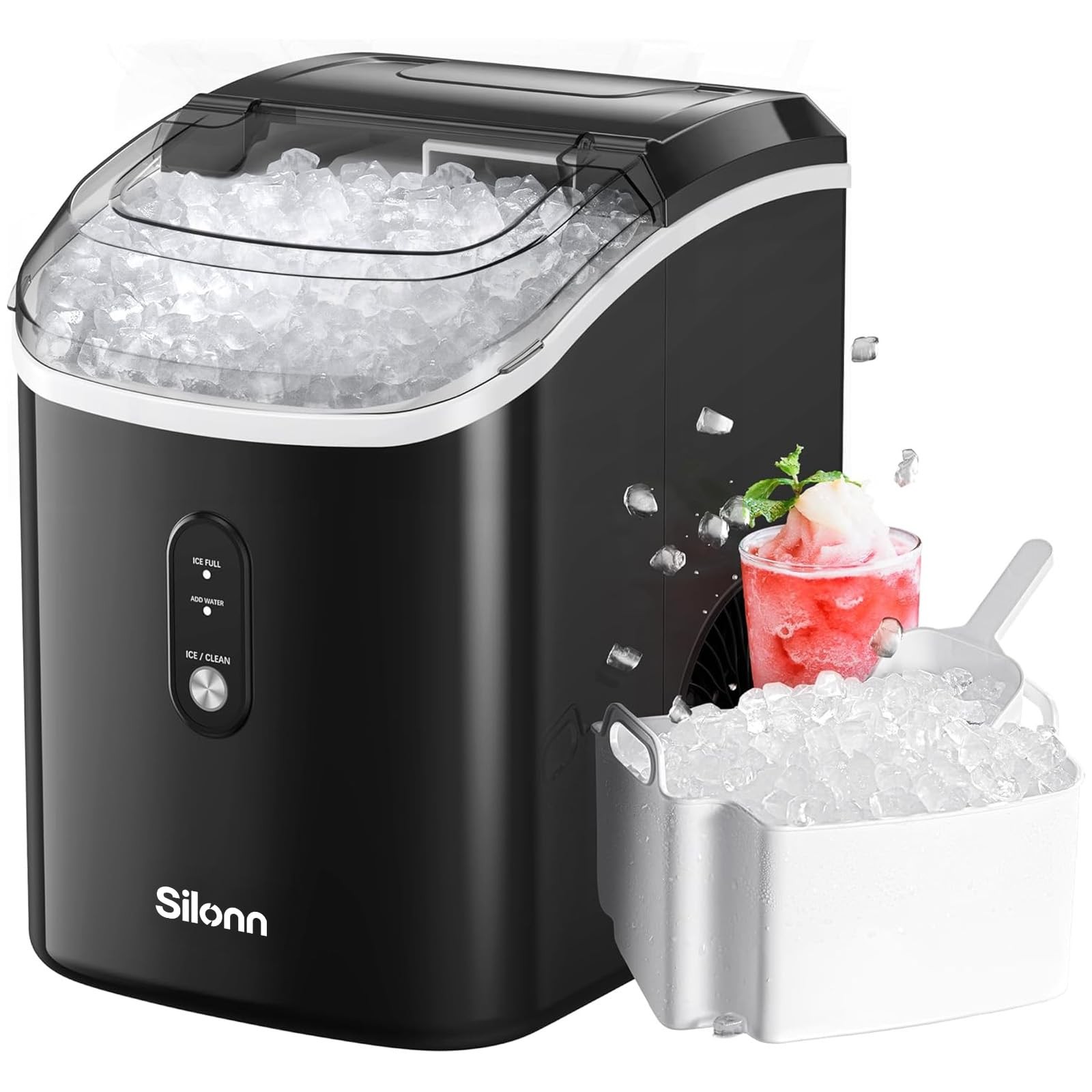 Ice Maker Chewable Pellet Ice 33lbs/24H Portable Black Self-Cleaning Function gallery
