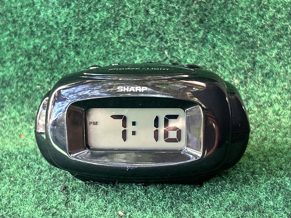 Sharp LCD Digital Alarm Clock, Black, SPC500A Easy to See Blue LCD Display