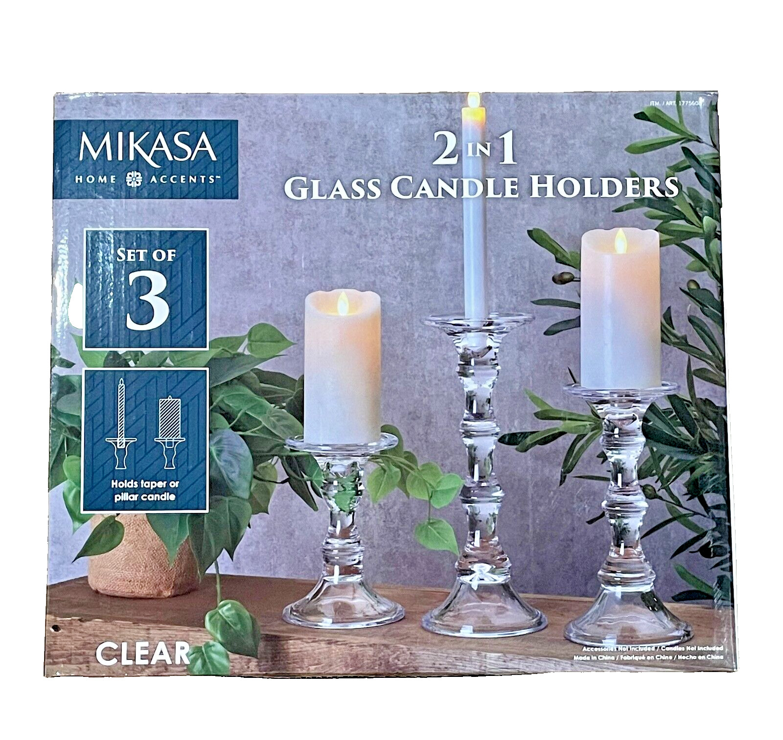 Mikasa 2 In 1 Glass Candle Holders | Set Of 3 | Home Decor | gallery