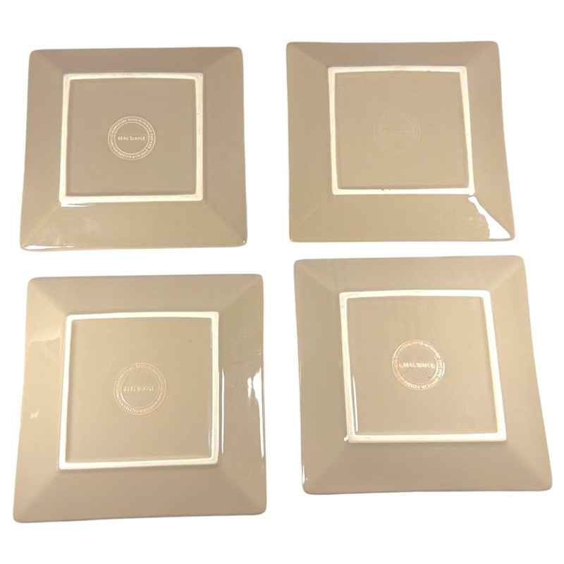 Real Simple 4 Plates 8" Beige Tan Square Salad Desert Appetizer Scandinavian gallery