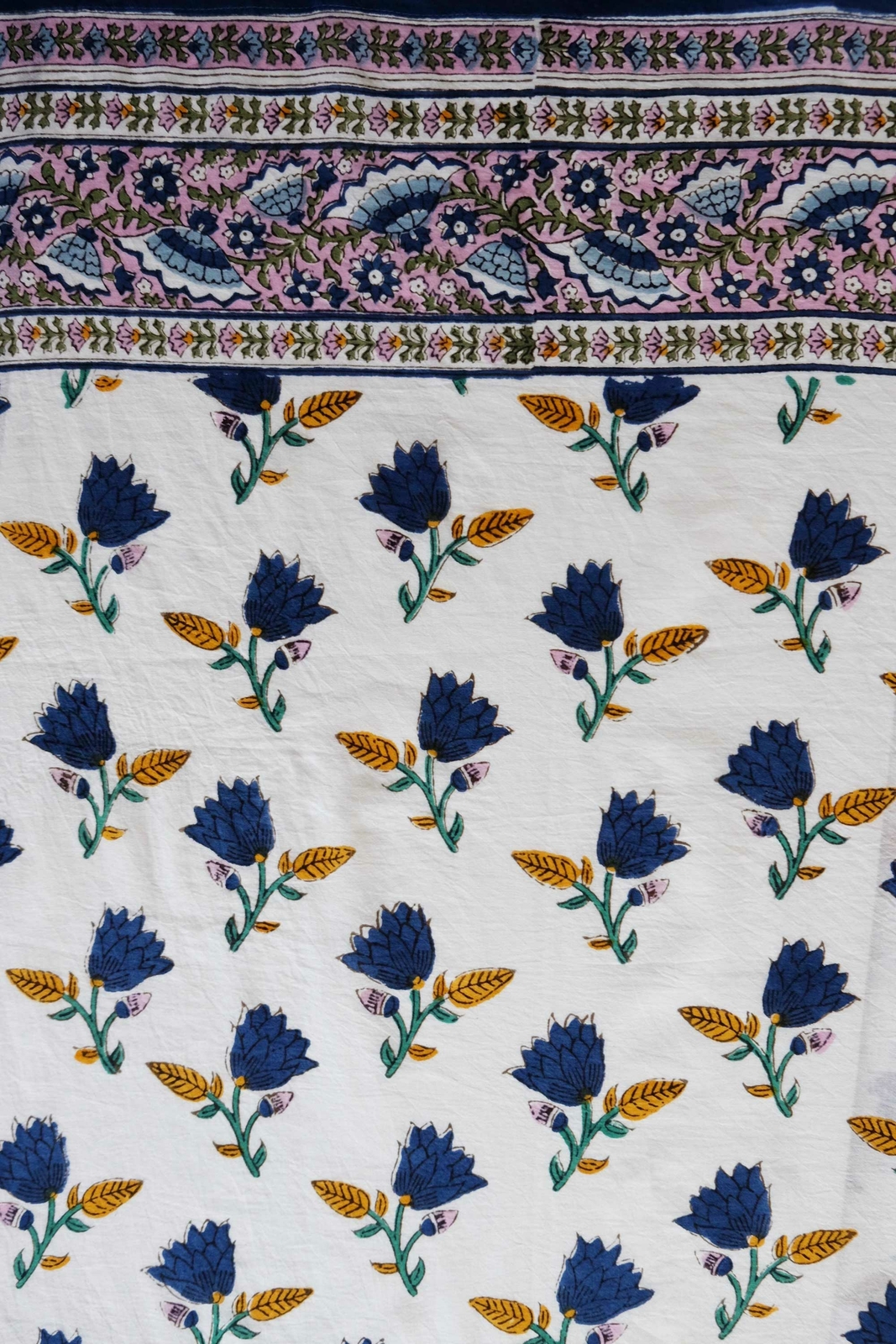 Hand block printed curtain - Tulip Buti - cotton - 47"w x 92" l gallery