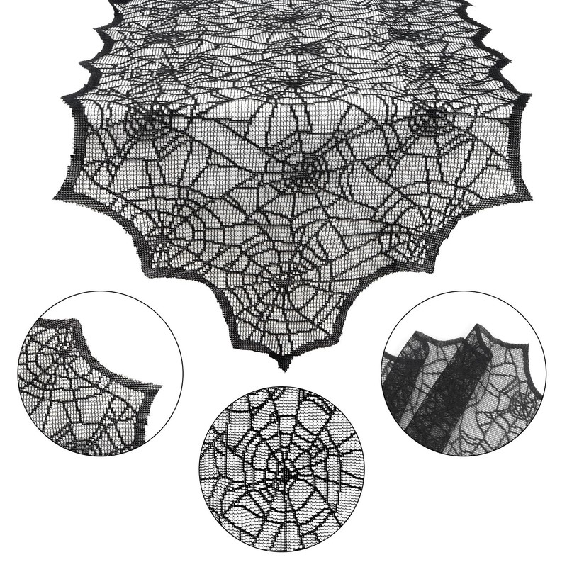 Halloween Table Runner 14 x 48 Inch Black Lace Spider Web Small Desk Decor gallery