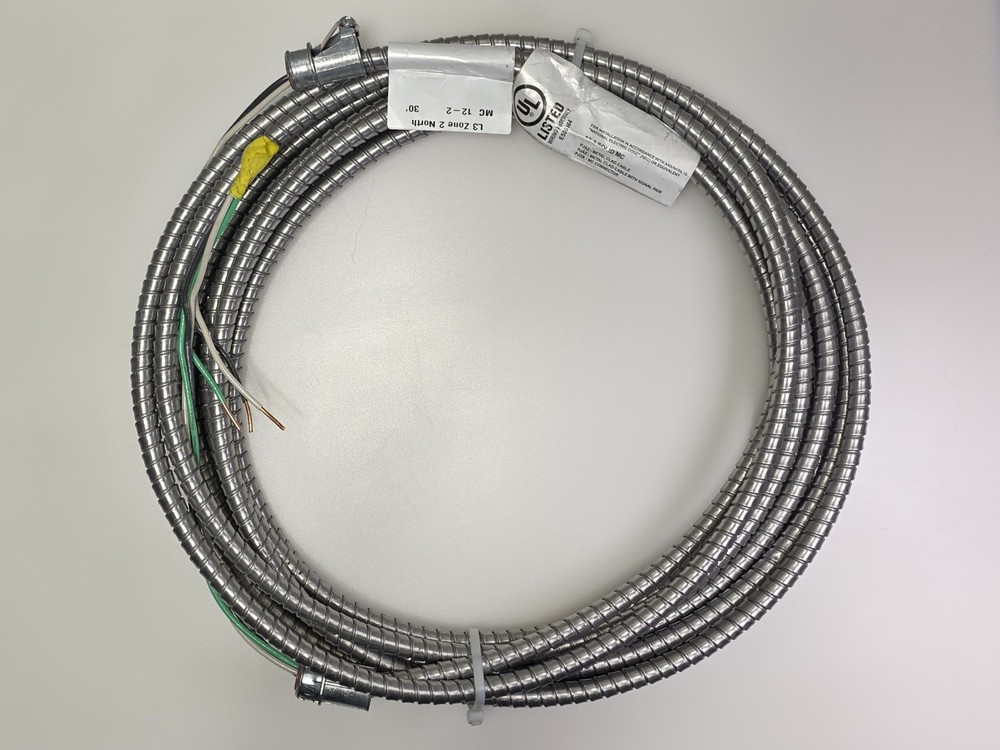Glide Lite Solid 12/2 Cu MC Grounded (Armor) Cable 30' (25' + 5') Terminated